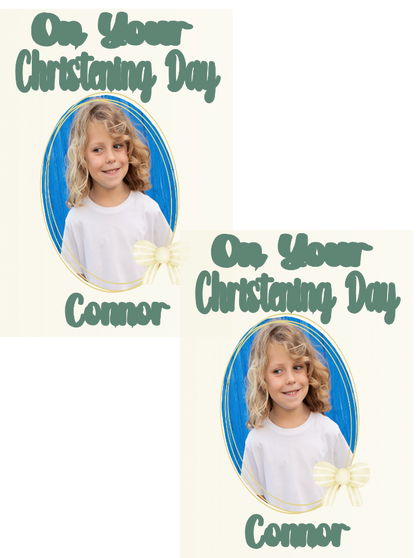 Personalised Christening Photo Banner Party Photo Banners & Posters - Eucalyptus - CreationPartyShop
