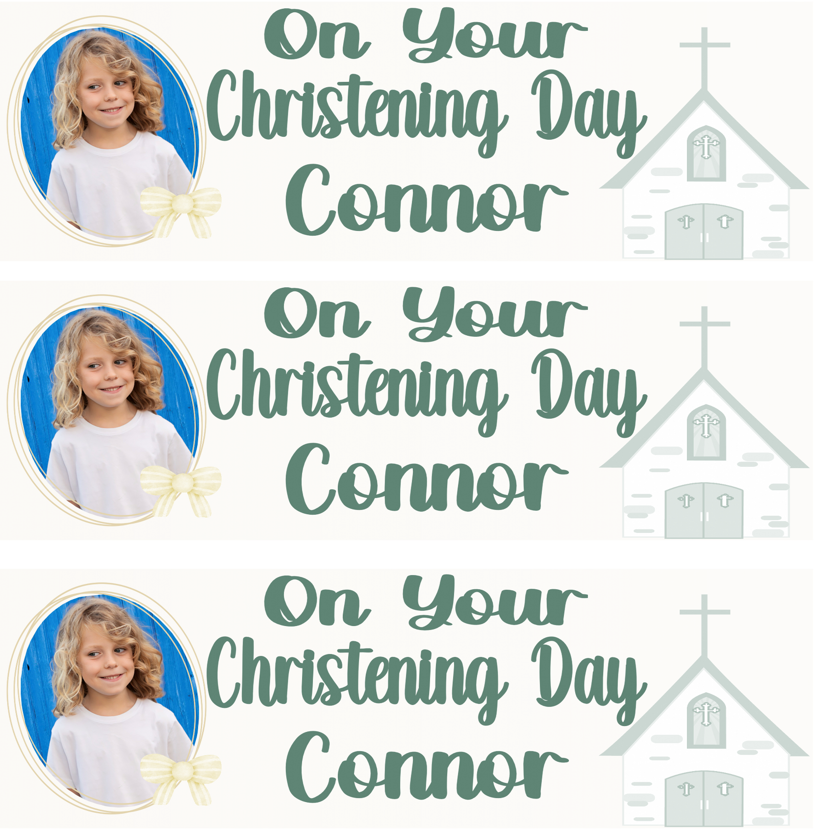 Personalised Christening Photo Banner Party Photo Banners & Posters - Eucalyptus - CreationPartyShop