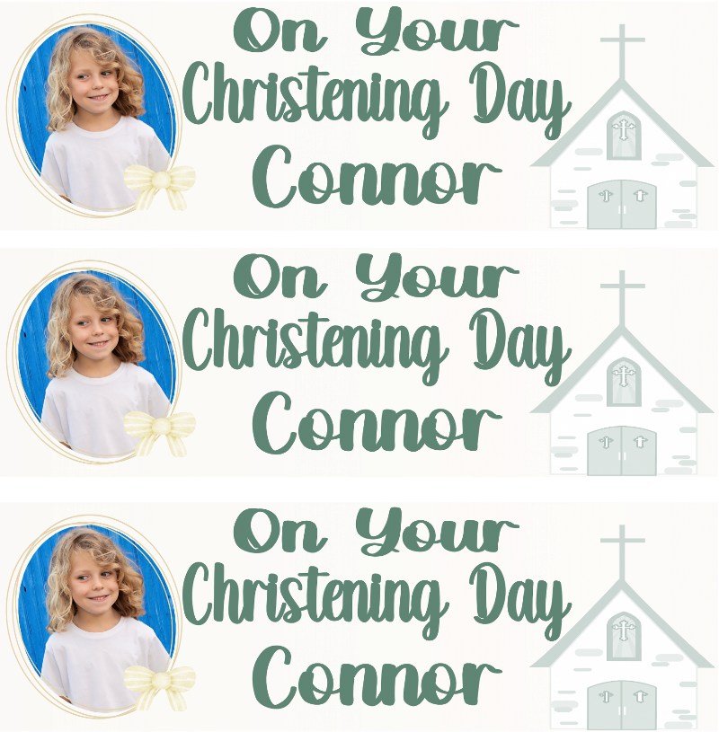 Personalised Christening Photo Banner Party Photo Banners & Posters - Eucalyptus - CreationPartyShop