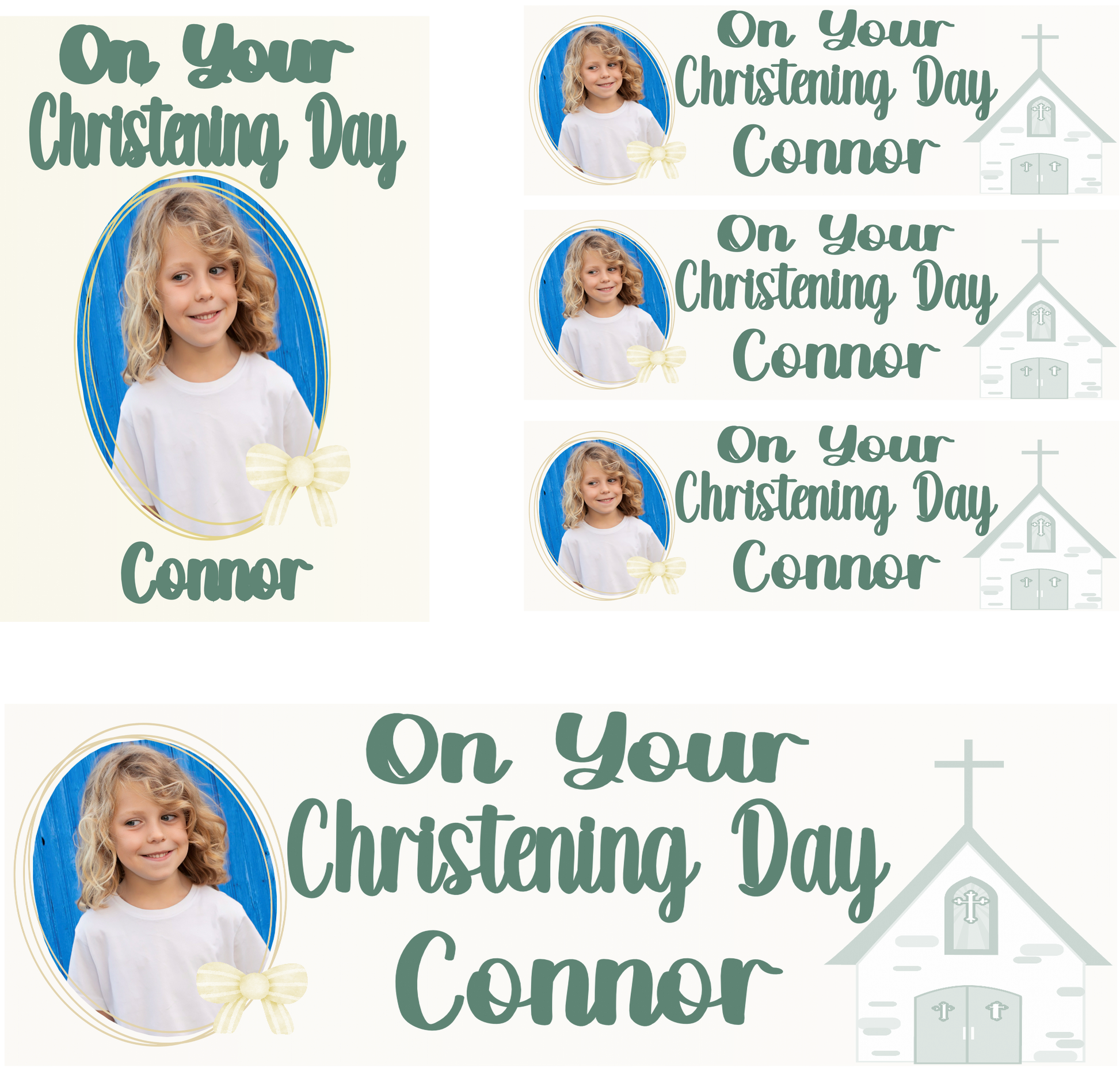 Personalised Christening Photo Banner Party Photo Banners & Posters - Eucalyptus - CreationPartyShop