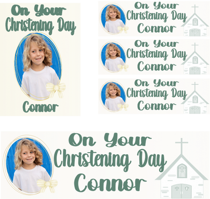 Personalised Christening Photo Banner Party Photo Banners & Posters - Eucalyptus - CreationPartyShop
