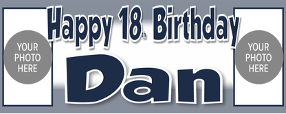Personalised Birthday Party Photo Banners Posters are offered in a Various Colour Designs, featuring a combination of two images on the banner one image on posters.  Our customisable banners and posters can be personalised with any age, name, colour.  All our Banners Posters are printed on Luxury 240gsm Photo Paper.