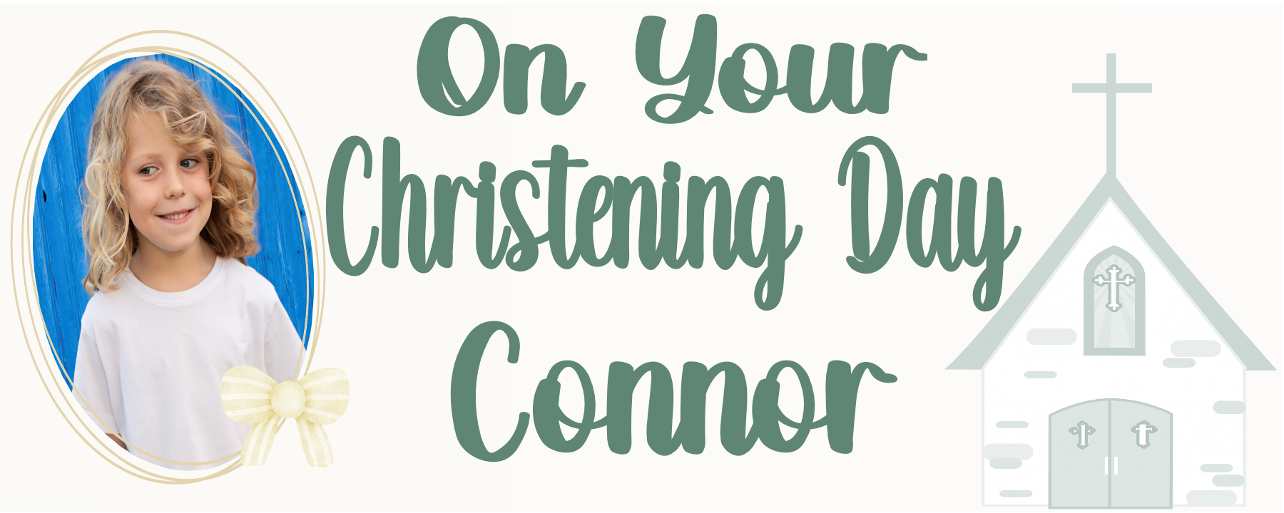 Personalised Christening Photo Banner Party Photo Banners & Posters - Eucalyptus - CreationPartyShop