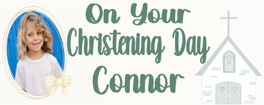 Personalised Christening Photo Banner Party Photo Banners & Posters - Eucalyptus - CreationPartyShop