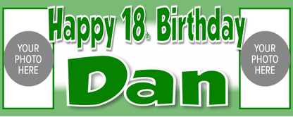 Personalised Birthday Party Photo Banners Posters are offered in a Various Colour Designs, featuring a combination of two images on the banner one image on posters.  Our customisable banners and posters can be personalised with any age, name, colour.  All our Banners Posters are printed on Luxury 240gsm Photo Paper.