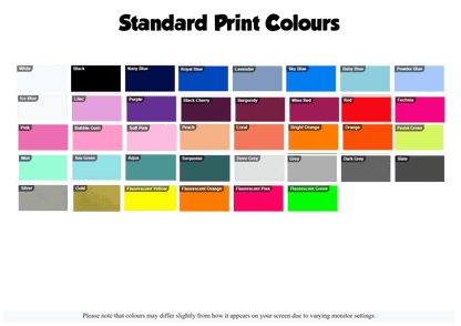 Colour choices for Leavers Shirts prints