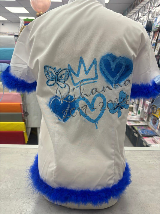 Personalised Glitter, Diamante Crown, Evil Eyes with Butterflies, Feathers School Leavers Signing Shirts Class of Year 2024 Kids