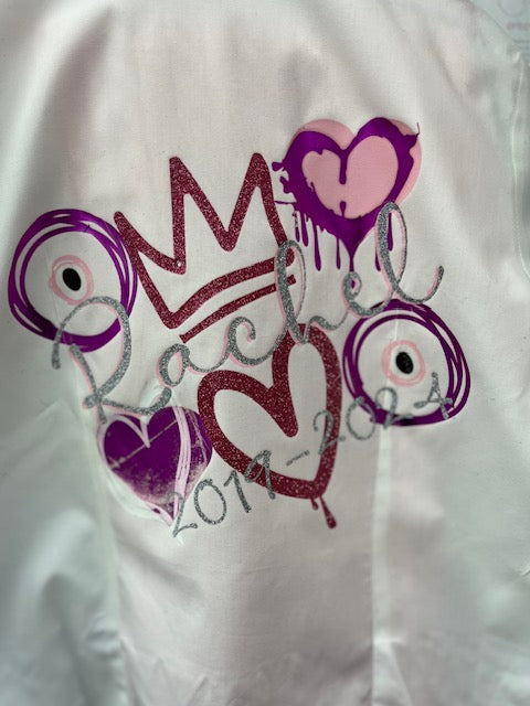 Personalised Glitter, Diamante Crown, Evil Eyes with Hearts Feathers School Leavers Signing Shirts Class of Year 2025 Kids - CreationPartyShop