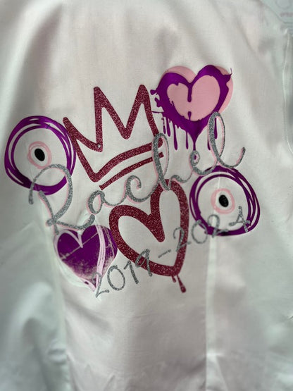 Personalised Glitter, Diamante Crown, Evil Eyes with Hearts Feathers School Leavers Signing Shirts Class of Year 2025 Kids - CreationPartyShop