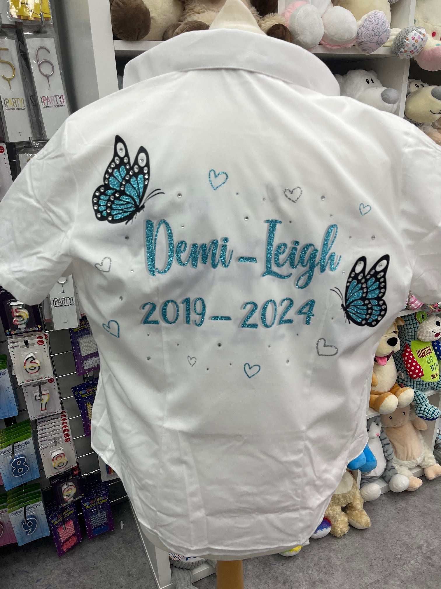 Personalised Glitter & Diamante Butterflies & Hearts School Leavers Signing Shirts Class of Year 2025 Kids - CreationPartyShop