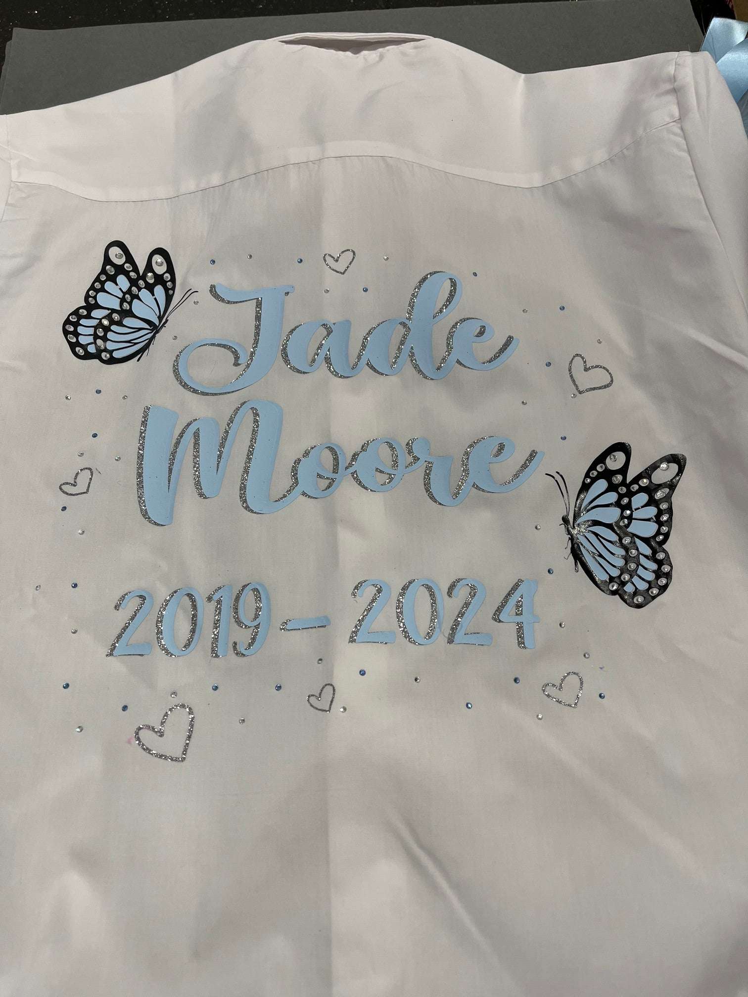 Personalised Glitter & Diamante Butterflies & Hearts School Leavers Signing Shirts Class of Year 2025 Kids - CreationPartyShop