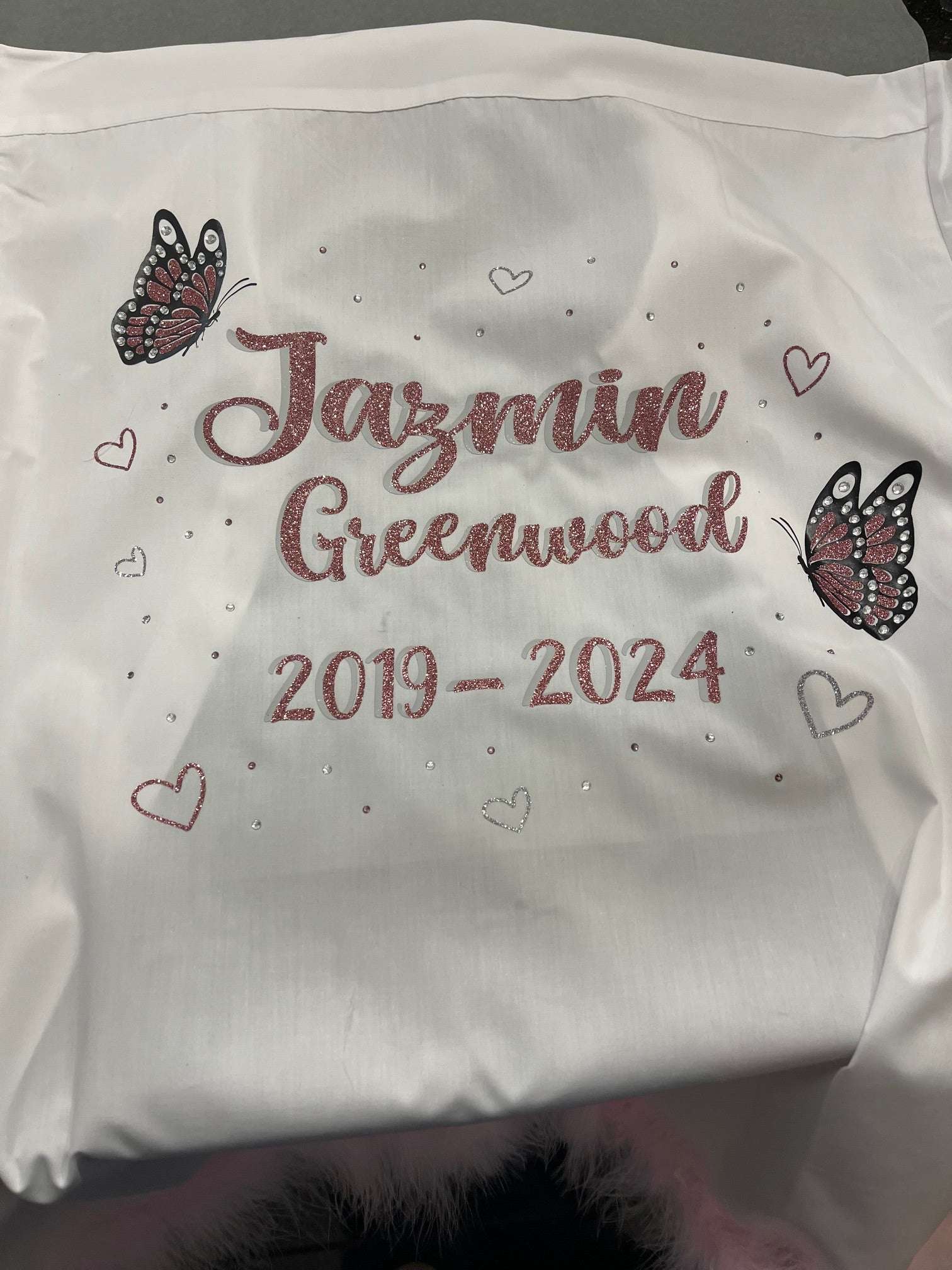 Personalised Glitter & Diamante Butterflies & Hearts School Leavers Signing Shirts Class of Year 2025 Kids - CreationPartyShop