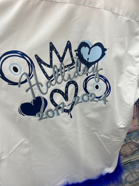 Personalised Glitter, Diamante Crown, Evil Eyes with Hearts Feathers School Leavers Signing Shirts Class of Year 2025 Kids - CreationPartyShop