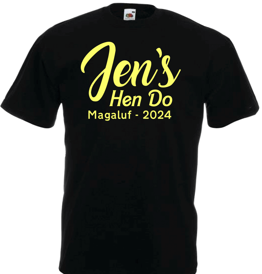 Get ready to party with our one-of-a-kind custom t-shirts for your hen do!&nbsp;Select from lots of The One Designs&nbsp;to make them truly yours. With 30 vibrant colour options up to size 5XL*, embrace the&nbsp;The One theme with or without the location and year for the perfect Hen Do celebration in style! And don't forget to check out our trendy glitter designs. Our 100% cotton t-shirts offer a comfortable classic fit."