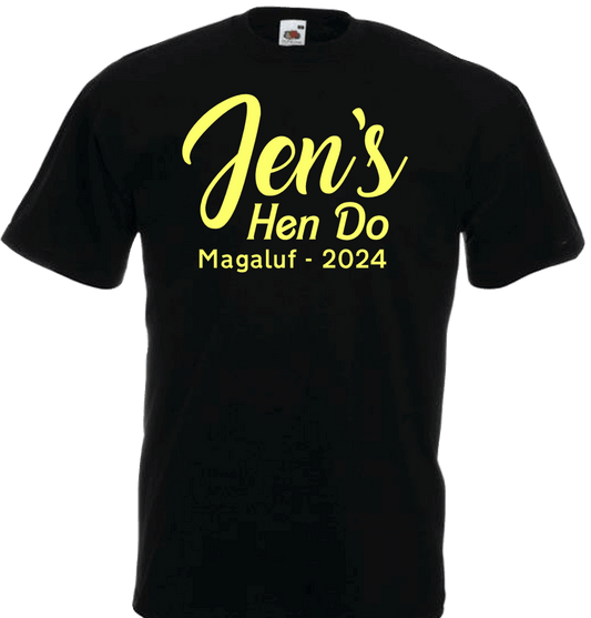 Get ready to party with our one-of-a-kind custom t-shirts for your hen do!&nbsp;Select from lots of The One Designs&nbsp;to make them truly yours. With 30 vibrant colour options up to size 5XL*, embrace the&nbsp;The One theme with or without the location and year for the perfect Hen Do celebration in style! And don't forget to check out our trendy glitter designs. Our 100% cotton t-shirts offer a comfortable classic fit."