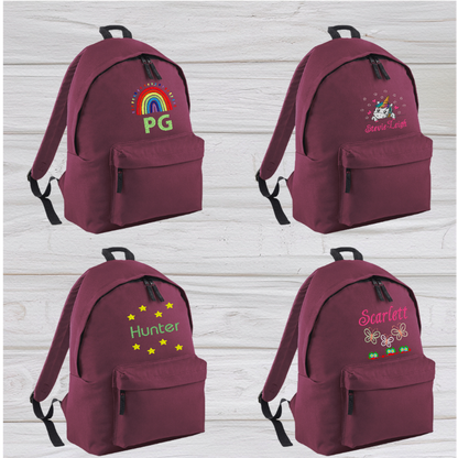 Personalised Junior Burgundy School Rucksack Backpack - Embroidery Designed - CreationPartyShop