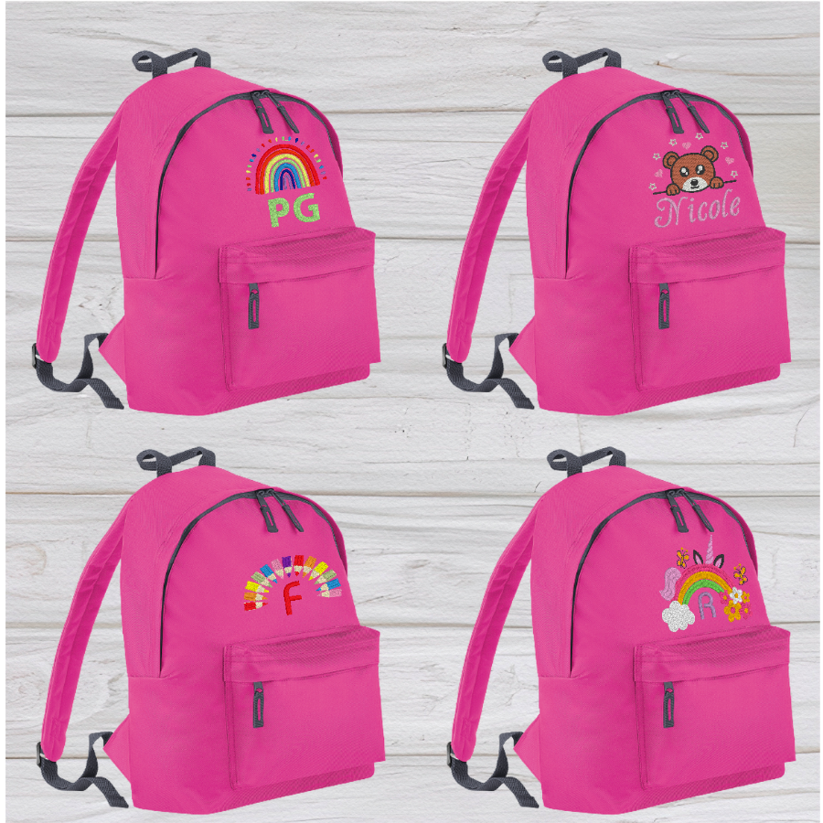 Personalised Junior Fuchsia Pink School Rucksack Backpack - Embroidery Designed - CreationPartyShop