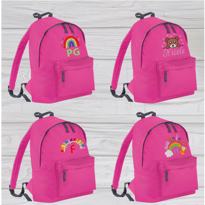 Personalised Junior Fuchsia Pink School Rucksack Backpack - Embroidery Designed - CreationPartyShop