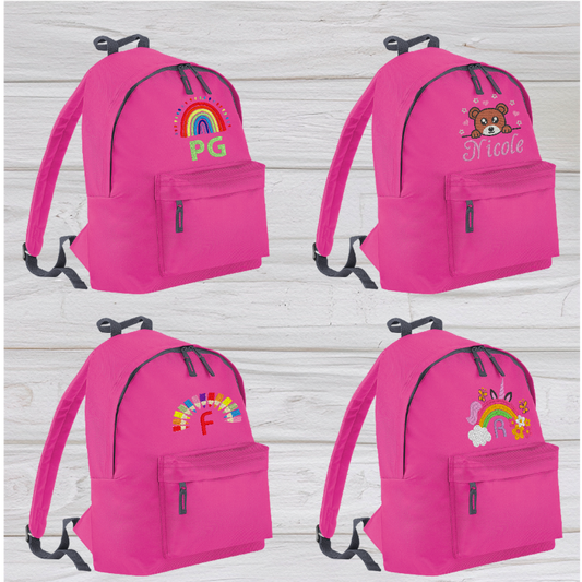Personalised Junior Fuchsia Pink School Rucksack Backpack - Embroidery Designed - CreationPartyShop