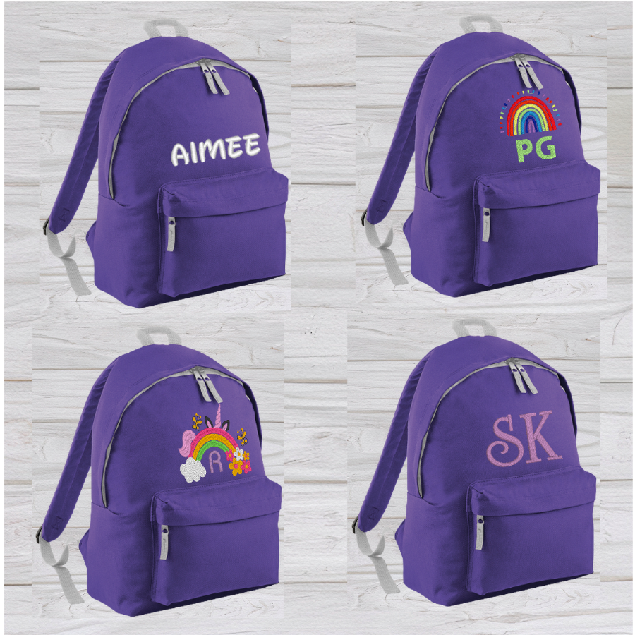 Personalised Junior Purple School Rucksack Backpack - Embroidery Designed - CreationPartyShop
