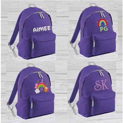 Personalised Junior Purple School Rucksack Backpack - Embroidery Designed - CreationPartyShop