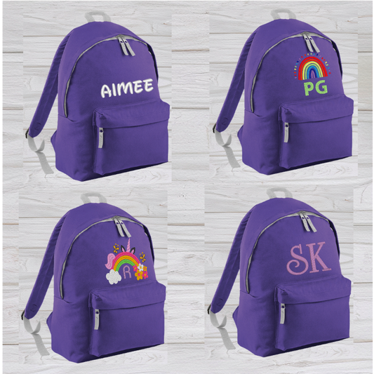 Personalised Junior Purple School Rucksack Backpack - Embroidery Designed - CreationPartyShop