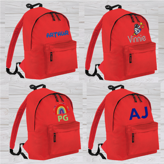 Personalised Junior Red School Rucksack Backpack - Embroidery Designed - CreationPartyShop