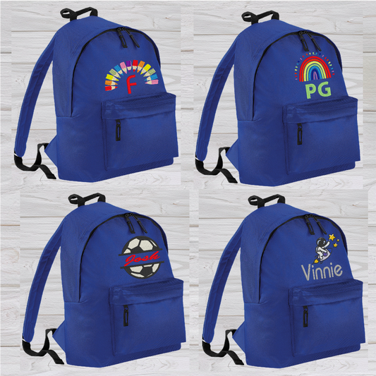 Personalised Junior Royal Blue School Rucksack Backpack - Embroidery Designed - CreationPartyShop
