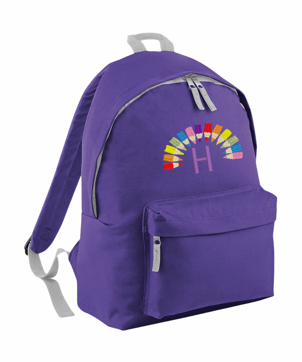 Personalised Junior School Backpack/Rucksack - Rainbow Pencil Design