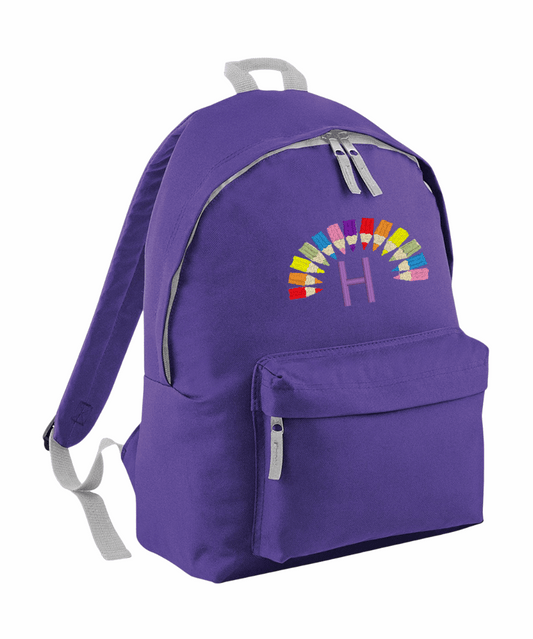 Personalised Junior School Backpack/Rucksack - Rainbow Pencil Design