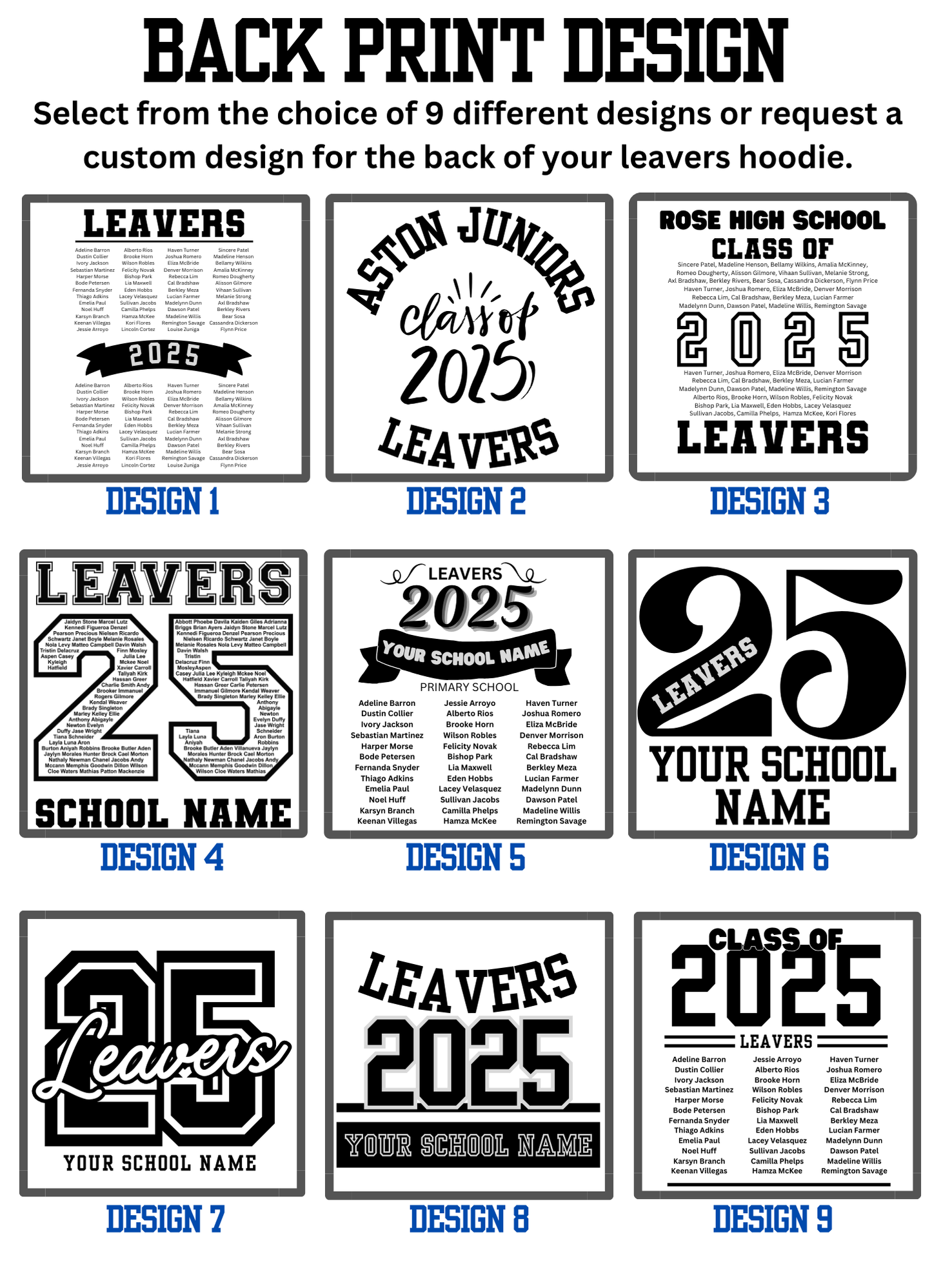 Personalised School Leavers Hoodies, Jumpers Class of 2025 for Junior, High School, University - Kids & Adults