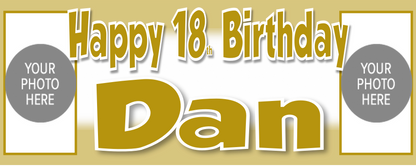 Personalised Birthday Party Photo Banners Posters are offered in a Various Colour Designs, featuring a combination of two images on the banner one image on posters.  Our customisable banners and posters can be personalised with any age, name, colour.  All our Banners Posters are printed on Luxury 240gsm Photo Paper.