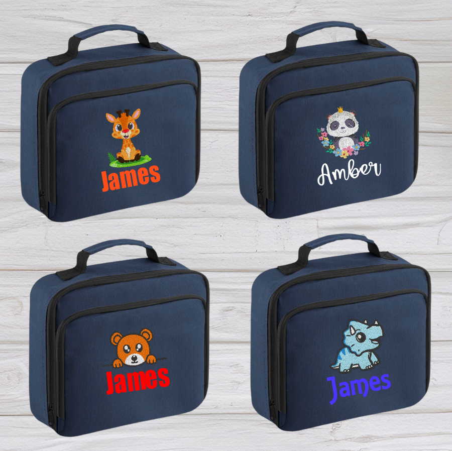 Introducing the ultra-stylish, Personalised Lunch Box Cooler! It's the total package: Zippered front pocket for easy customization. Zippered main compartment. Fully insulated. Wipeable interior. Internal ID label.  Colour - French Navy Blue Adjustment handle from 7.5cm to 8cm. Reach certified.  Choose between 4 colours - Jet Black, Jungle Camo, Navy Blue, Pretty in Pink!  Rucksack Dimensions 24 x 20 x 8cm. 3 litres.  Personalisation comes complimentary - no extra cost!