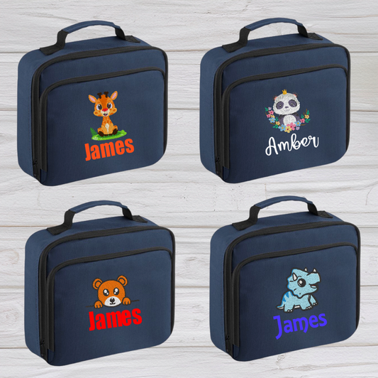 Introducing the ultra-stylish, Personalised Lunch Box Cooler! It's the total package: Zippered front pocket for easy customization. Zippered main compartment. Fully insulated. Wipeable interior. Internal ID label.  Colour - French Navy Blue Adjustment handle from 7.5cm to 8cm. Reach certified.  Choose between 4 colours - Jet Black, Jungle Camo, Navy Blue, Pretty in Pink!  Rucksack Dimensions 24 x 20 x 8cm. 3 litres.  Personalisation comes complimentary - no extra cost!