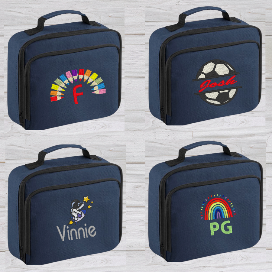 Introducing the ultra-stylish, Personalised Lunch Box Cooler! It's the total package: Zippered front pocket for easy customization. Zippered main compartment. Fully insulated. Wipeable interior. Internal ID label.  Colour - French Navy Blue Adjustment handle from 7.5cm to 8cm. Reach certified. Dimensions 24 x 20 x 8cm. 3 litres.  Choose between 4 colours - Jet Black, Jungle Camo, Navy Blue, Pretty in Pink!  Personalisation comes complimentary - no extra cost!