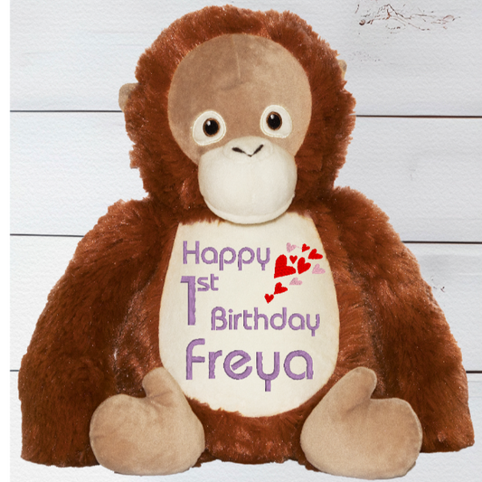 Oobiedoo the Orangutan has a unique zip design which enables you to remove the inside stuffing pods and safely wash in the Machine washable. You can also fill Oobiedoo with PJs etc and use them for a sleep over.  