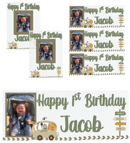 Personalised b-day banners and posters featuring your fave safari animals can be yours! Sizes? Yup. Photos? Yup. Customise the wildest b-day wishes!  Our customisable birthday banners and posters can be personalised with any age, name, colour