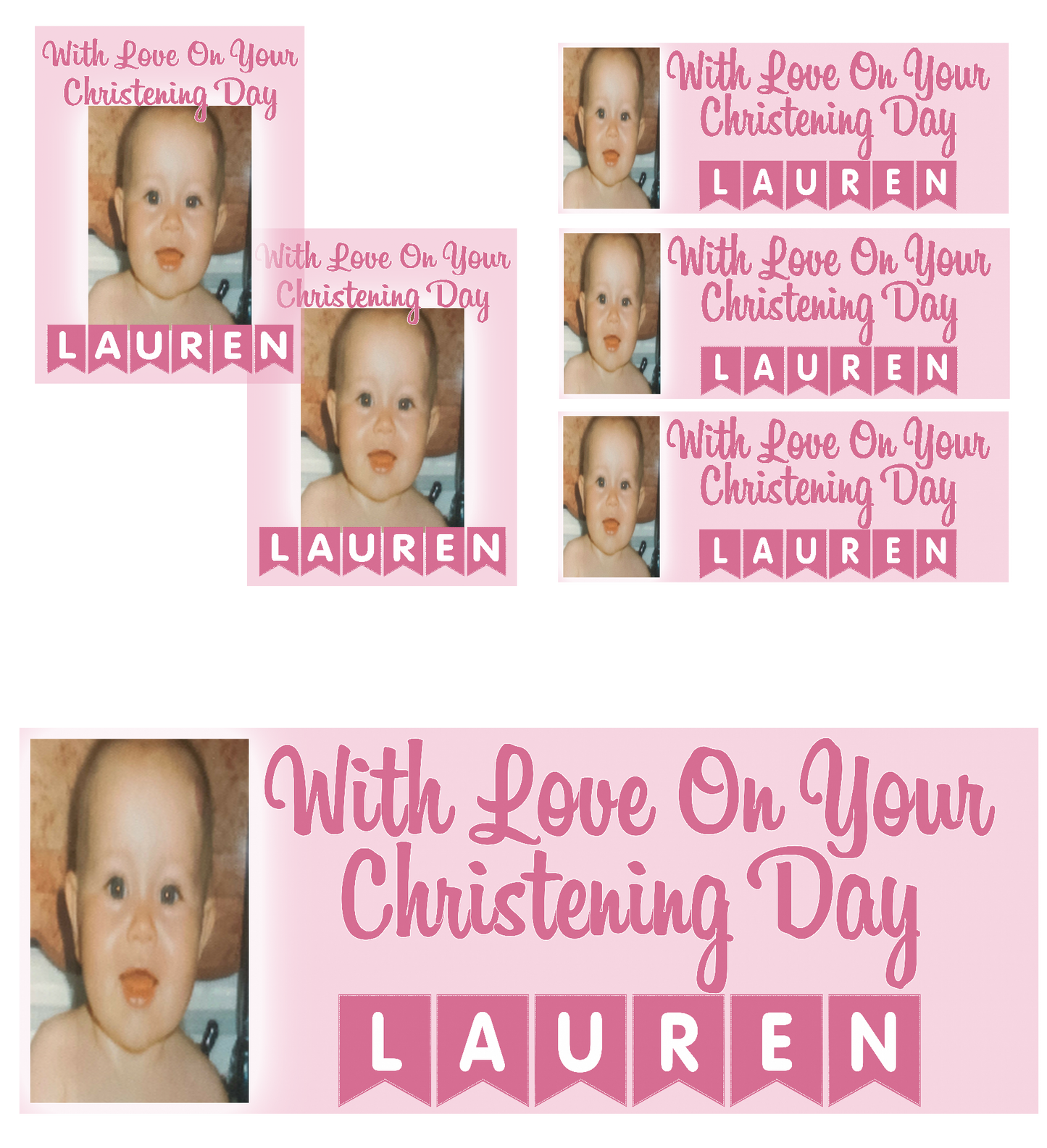 Personalised Christening Photo Banner Party Photo Banners & Posters - Pink