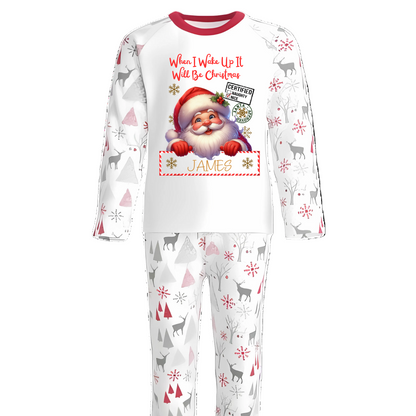 Celebrate the magic of Christmas Eve in these snug personalised pyjamas, featuring a cute Peeking Christmas Santa Design. With the cheerful phrase “When I Wake Up It Will Be Christmas,” they capture the excitement of the countdown in the coziest, most delightful way.