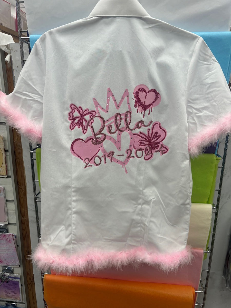 Personalised Glitter, Diamante Crown, Turkish/ Evil Eyes with Butterflies, Feathers Baby Pink School Leavers Signing Shirts Class of Year 2025 Kids - CreationPartyShop