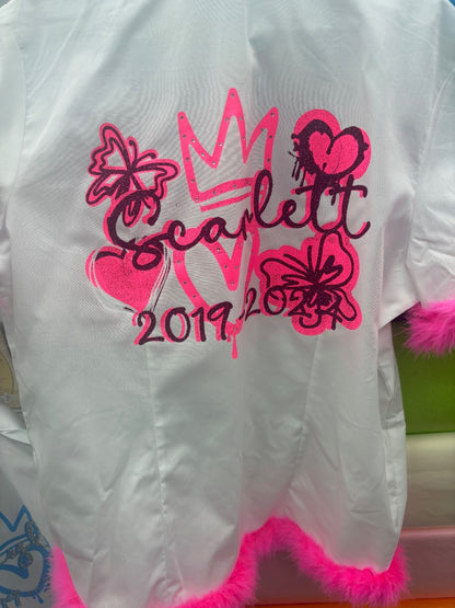 Personalised Glitter, Diamante Crown, Turkish/ Evil Eyes with Butterflies, Feathers Fuchsia School Leavers Signing Shirts Class of Year 2025 Kids - CreationPartyShop