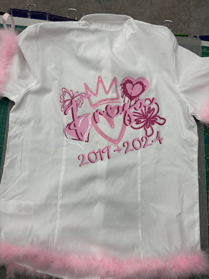 Personalised Glitter, Diamante Crown, Turkish/ Evil Eyes with Butterflies, Feathers Pinks School Leavers Signing Shirts Class of Year 2025 Kids - CreationPartyShop