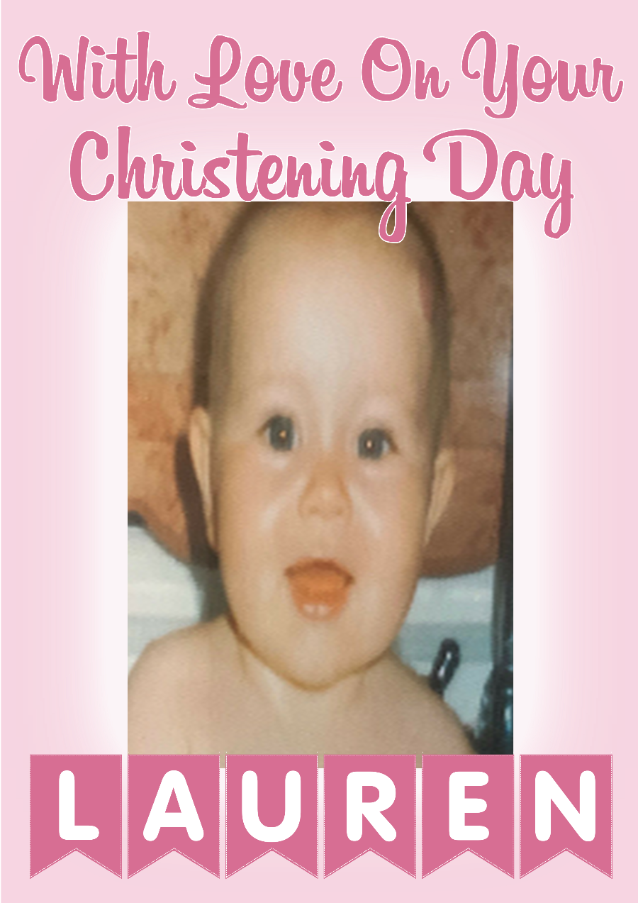 Make your little one's Christening Day a celebration to remember with our personalised photo banners and posters!({Cue gasp of delight!}) Upload a photo to make it extra special, and choose from various colours to customize a bunting with their name spelt out. Let the PARTY begin!  Our customisable Christening banners and posters can be personalised with any name, colour.