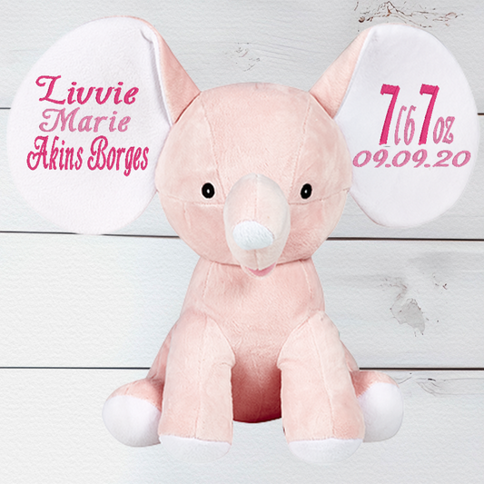 Personalised Embroidery Nelly the Baby Pink Elephant Teddy Bear