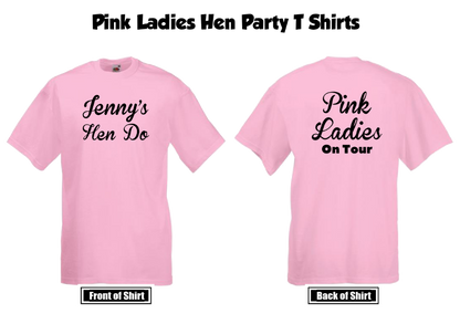 Get ready to party with our one-of-a-kind custom t-shirts for your hen do! Add your name and number on the back to make them truly yours. With 30 vibrant colour options up to size 5XL*, embrace the Pink Ladies theme from the film Grease with or without the location and year for the perfect Hen Do celebration in style! And don't forget to check out our trendy glitter designs. Our 100% cotton t-shirts offer a comfortable classic fit."