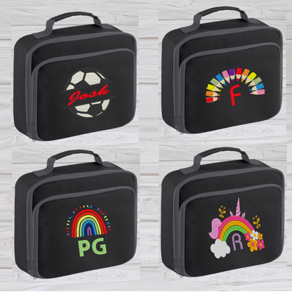 Introducing the ultra-stylish, Personalised Lunch Box Cooler! It's the total package: Zippered front pocket for easy customization. Zippered main compartment. Fully insulated. Wipeable interior. Internal ID label.  Colour - Black Adjustment handle from 7.5cm to 8cm. Reach certified. Dimensions 24 x 20 x 8cm. 3 litres.  Choose between 4 colours - Jet Black, Jungle Camo, Navy Blue, Pretty in Pink!  Personalisation comes complimentary - no extra cost!