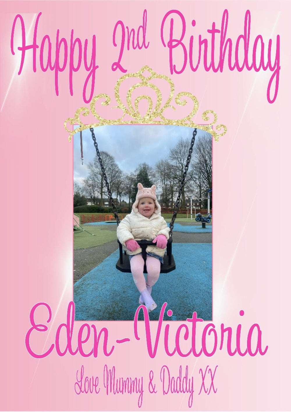 Personalised Princess Themed Birthday Party Photo poster with image.