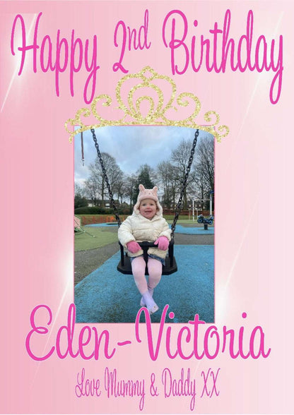 Personalised Princess Themed Birthday Party Photo poster with image.