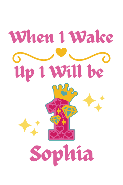 Searching for the perfect wake up PJs for your little girl? Look no more! Our one-of-a-kind "When I Wake Up"&nbsp; Princess Age design set is the perfect addition to any birthday bash. Personalized with a name and princess themed age, these jammies come in both Solid Pink &amp; White, Pink Candy Striped &amp; White.&nbsp;  Enhance your sleepwear with our exquisite Princess Themed Age Design.  Made with 100% cotton and a bold print, these PJs make a fab birthday present!