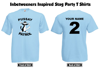 "Ready for a wild party? Our personalised Pussay Patrol tees are perfect for your Stag do! Customize with your name and number on the back to truly make them your own. With a variety of 30 vibrant colours and sizes up to 5XL*, these tees are inspired by The Inbetweeners and will add the perfect touch of style to your Stag Do celebration. Made with 100% cotton, these shirts offer a comfortable and classic fit. Get ready to have a blast!"